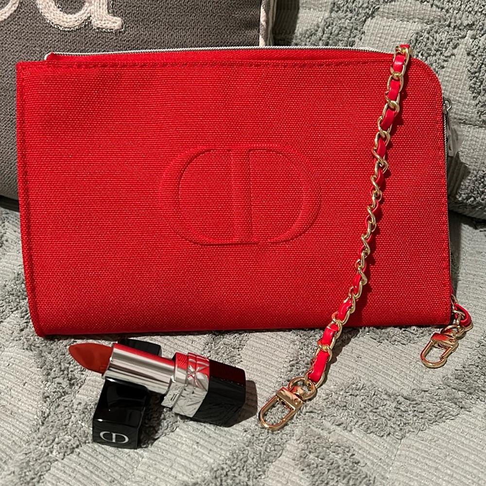 NWOT Dior cosmetic wristlet & lipstick